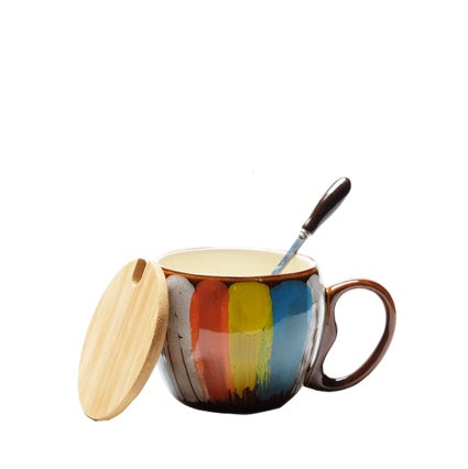 Creative ceramic cup, milk cup, water cup, coffee cup, breakfast cup, couple cup, mug with lid and spoon, ideal for daily use and stylish drinkware.