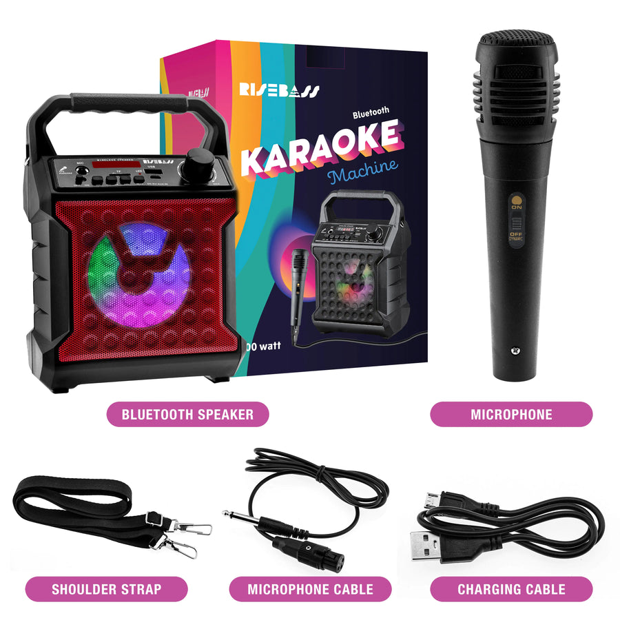 Risebass Portable Karaoke Machine with Microphone - Home Karaoke System with Party Lights for Kids and Adults