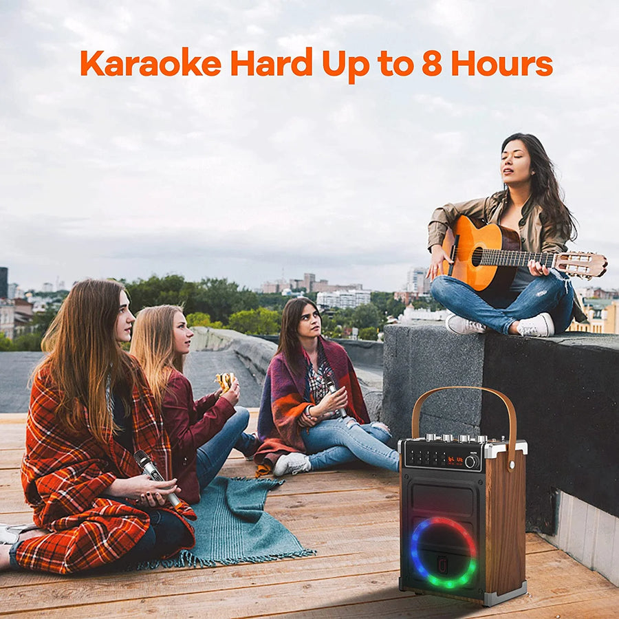 Portable Bluetooth karaoke machine for adults and kids, with 2 wireless microphones, perfect for parties, events, and home use. Offers high-quality sound and fun!



