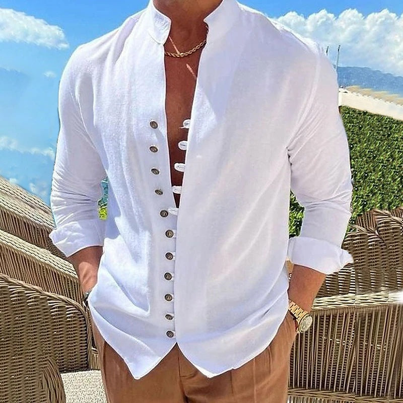 This relaxed, unisex loose shirt is made from breathable cotton and linen, offering a stylish and sustainable fashion choice for all seasons.