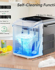 Countertop ice maker with a space-saving design and fast ice production, perfect for home and travel use.