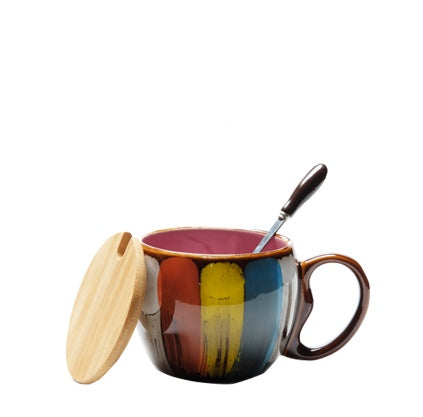 Creative ceramic cup, milk cup, water cup, coffee cup, breakfast cup, couple cup, mug with lid and spoon, ideal for daily use and stylish drinkware.