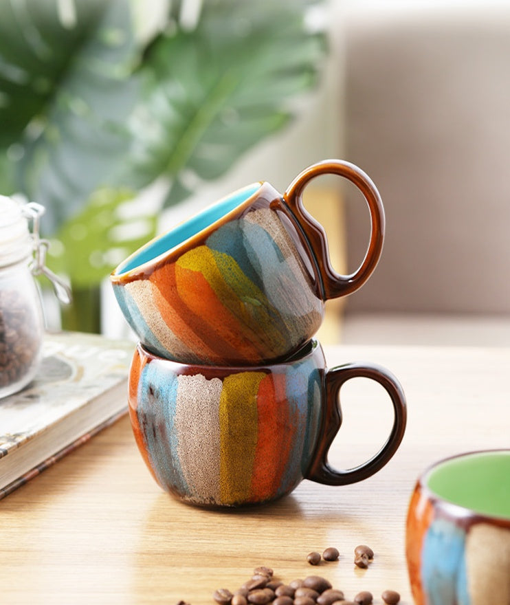 Creative ceramic cup, milk cup, water cup, coffee cup, breakfast cup, couple cup, mug with lid and spoon, ideal for daily use and stylish drinkware.