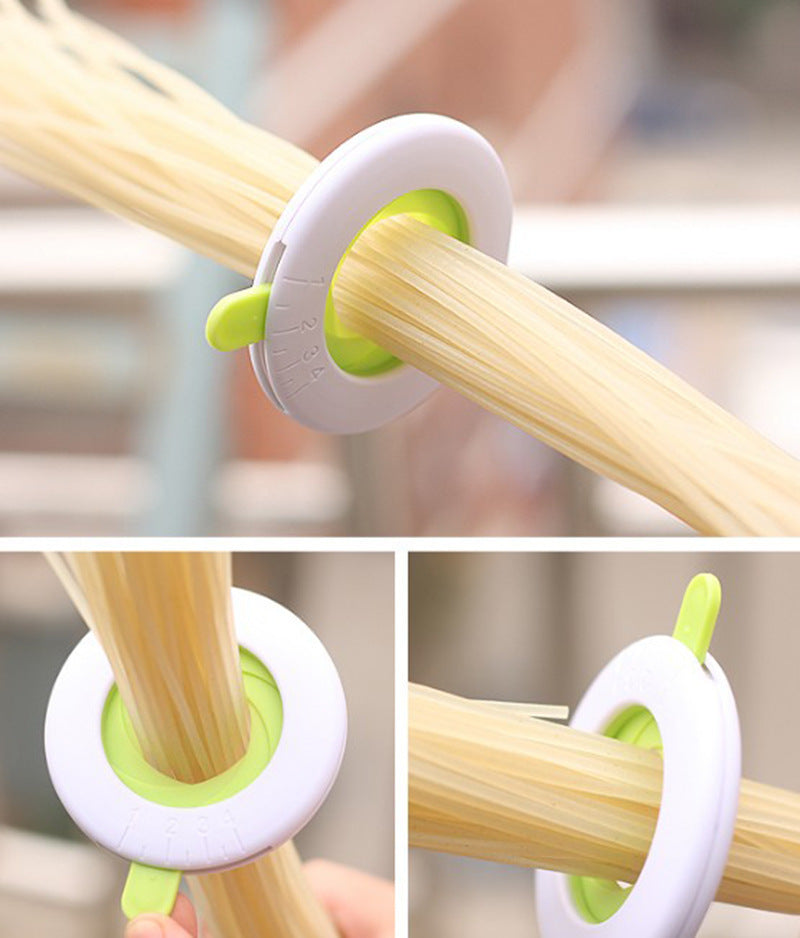 Close-up of a durable plastic spaghetti portion tool used for accurately measuring pasta portions, featuring a compact and easy-to-use design. Ideal as a pasta measuring tool, spaghetti measuring tool, spaghetti measurer, and versatile pasta measurer tool for home kitchens.