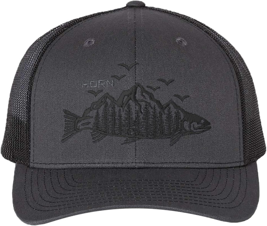 Adjustable SnapbackHat with trout embroidery, blending FishingFashion and comfort for anglers.