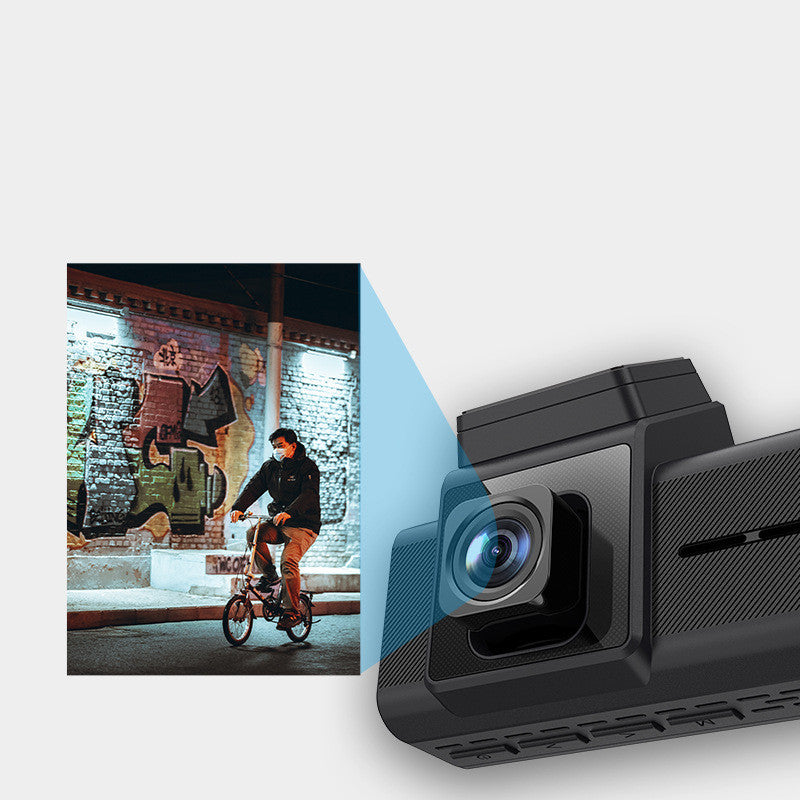 FOCUWAY T5 dash cam featuring a hidden driving recorder design with front and rear dual lenses for full vehicle coverage. Equipped with 170° shooting angle and 12 million pixels, it captures clear footage of both the front and rear, ideal for discreet installation on the front windshield.
