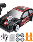 "High-speed RC drift car racing on a detailed indoor RC track