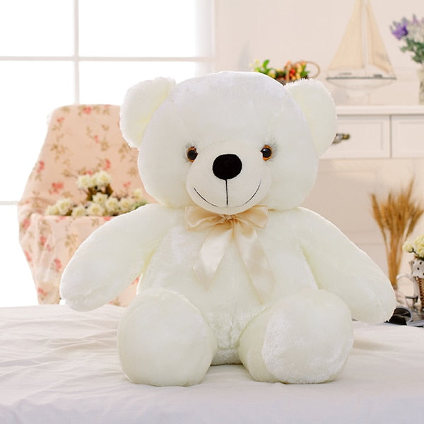 "A glowing toy bear with built-in LED lights, perfect for adding a touch of magic and comfort to any room."