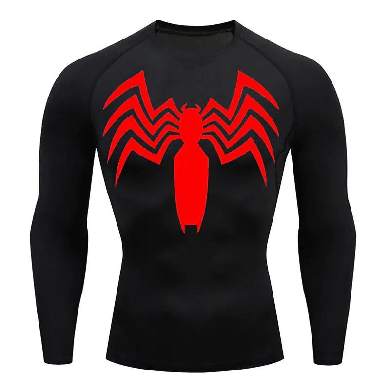 Close-up view of the long sleeve Venom Compression Shirt, highlighting the high-quality compression fabric and sharp Venom fitness design.