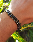 Description: Close-up view of sophisticated mens bracelet highlighting unique bead arrangement and quality