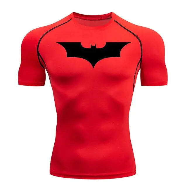  A man wearing the Batman compression shirt while lifting weights, highlighting the athletic and performance fit.