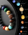 A handcrafted bracelet featuring natural stones representing the eight planets, perfect for space enthusiasts.