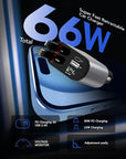 Retractable Car Charger, 4 in 1 Fast Car Phone Charger 66W, Retractable Cables and USB Car Charger