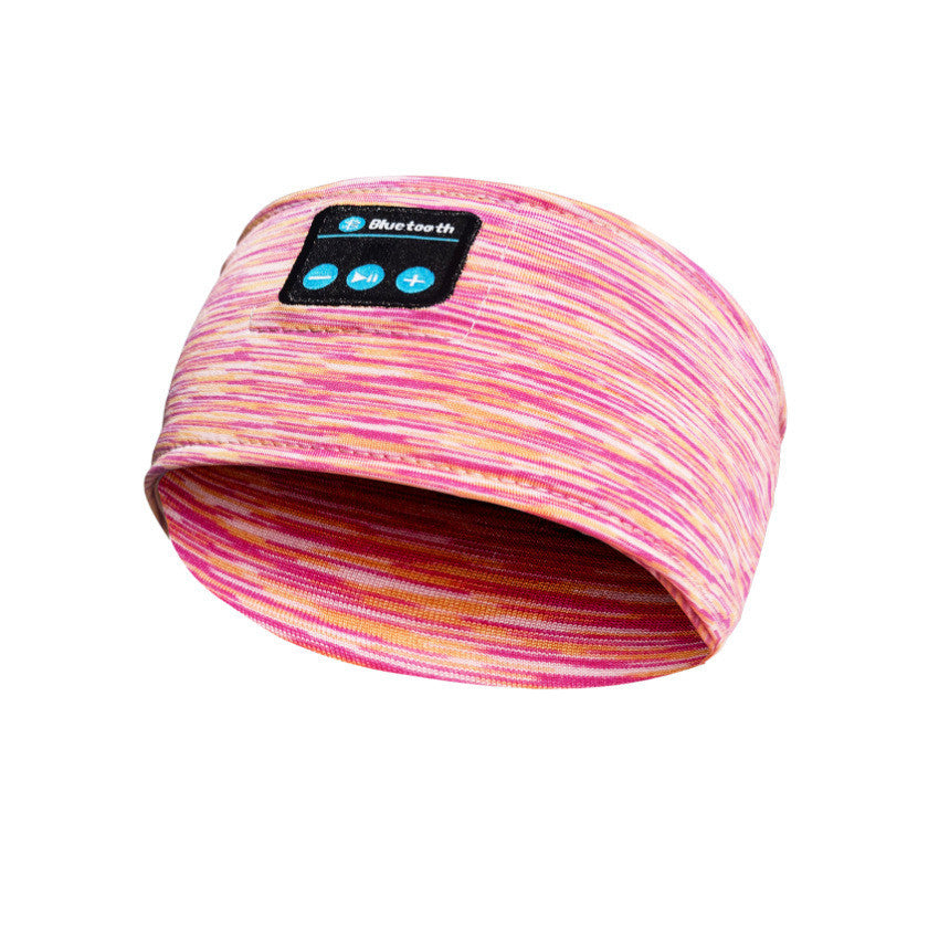 A pink Bluetooth music headband designed as a wireless eye mask, featuring hands-free calling, voice control, and stereo sound. Ideal for running, relaxing, or sleeping, offering a comfortable, head-mounted fit with Bluetooth 5.0 connectivity.




