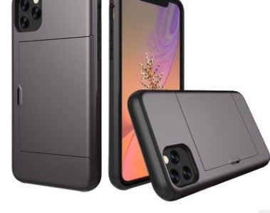 Dual layer hybrid defender armor case with card holder for Android phones. Made from durable TPU and PC materials, the case offers shock protection and has a built-in card pocket to store 2-3 cards or cash for added convenience
