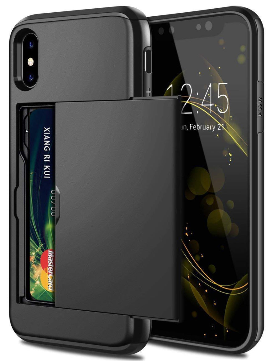 Dual layer hybrid defender armor case with card holder for Android phones. Made from durable TPU and PC materials, the case offers shock protection and has a built-in card pocket to store 2-3 cards or cash for added convenience