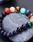 A stylish, handmade natural stone bracelet that aligns with bohemian jewelry trends and space-inspired themes