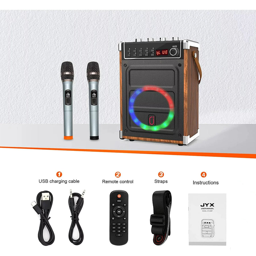 Portable Bluetooth karaoke machine for adults and kids, with 2 wireless microphones, perfect for parties, events, and home use. Offers high-quality sound and fun!



