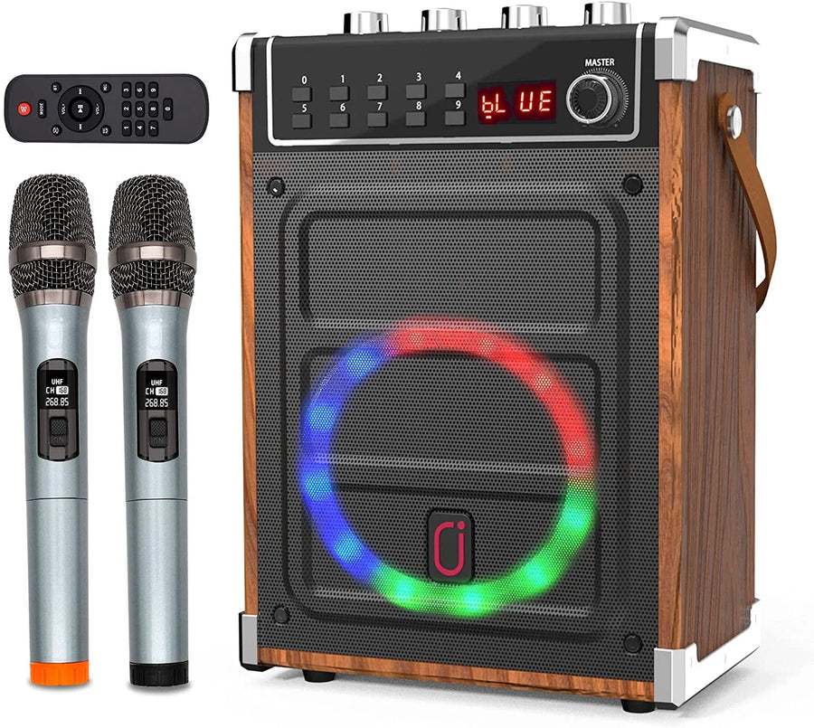 Portable Bluetooth karaoke machine for adults and kids, with 2 wireless microphones, perfect for parties, events, and home use. Offers high-quality sound and fun!



