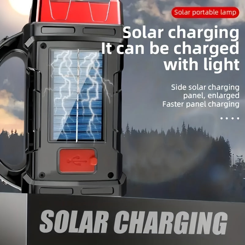 This solar powered camping light with a power bank function is perfect for outdoor adventures. A rechargeable solar camping light that keeps your devices charged and lights up your campsite. With water-resistant and portable solar lights, it's ideal for hiking, camping, and any outdoor activity. The built-in power bank ensures your gear stays charged, while the bright, durable design makes it a must-have for any adventure