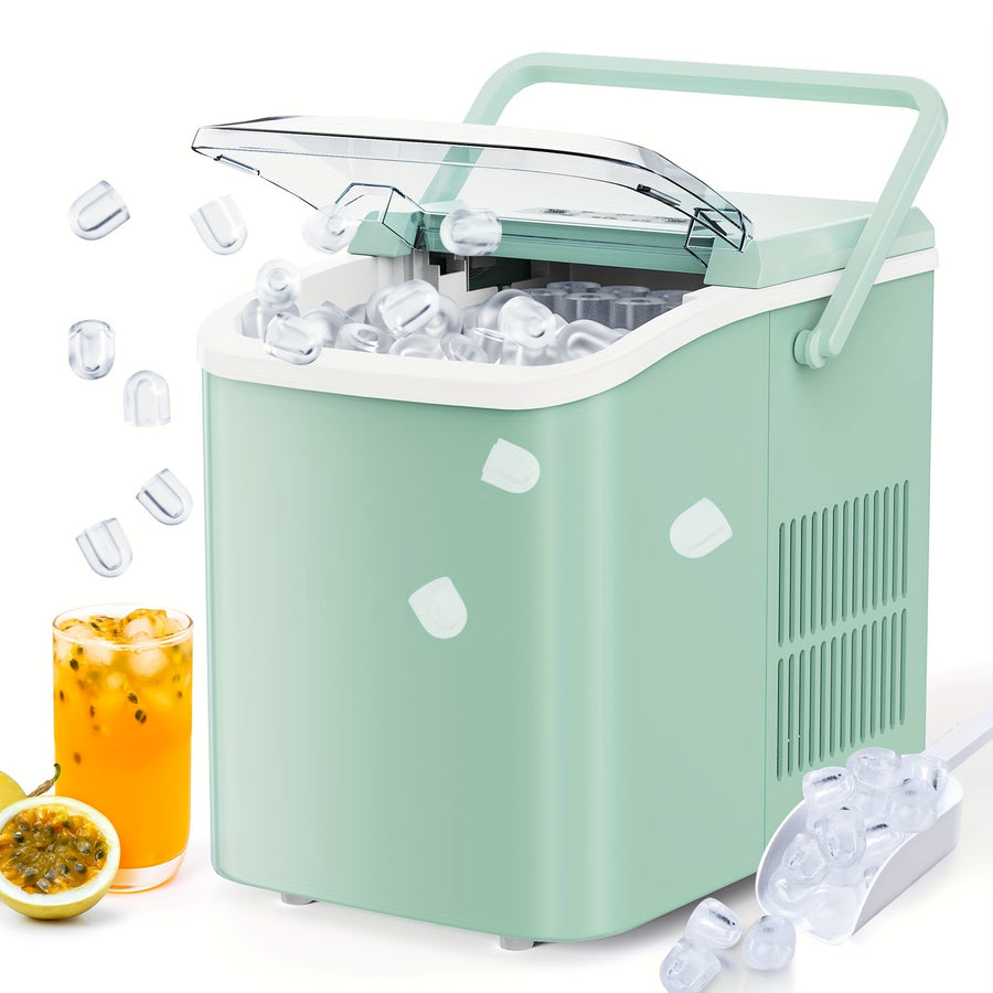 Portable ice maker with a single-door design, delivering fresh nugget ice for parties, camping, and everyday use.