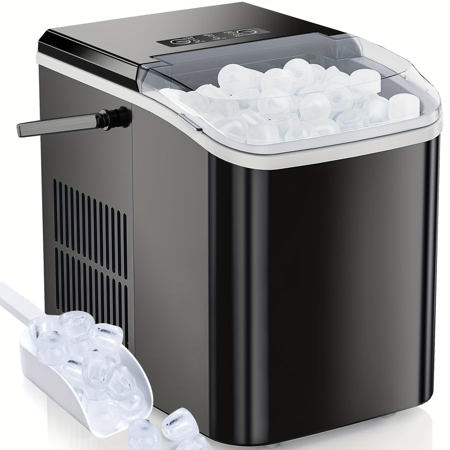 Portable nugget ice maker producing 26.5lbs of ice daily, perfect for home kitchens, parties, and camping trips.