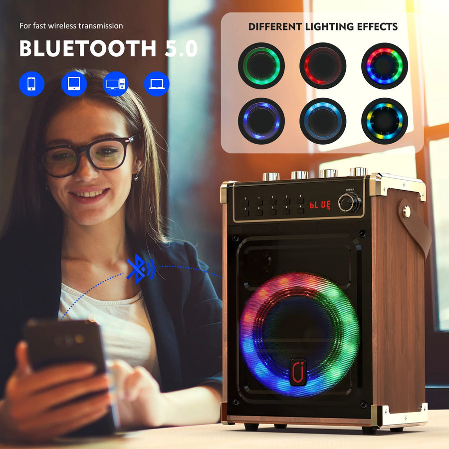 Portable Bluetooth karaoke machine for adults and kids, with 2 wireless microphones, perfect for parties, events, and home use. Offers high-quality sound and fun!



