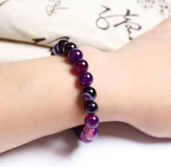 Elegant real amethyst bracelet featuring purple stone beads, perfect for adding a touch of sophistication to any outfit