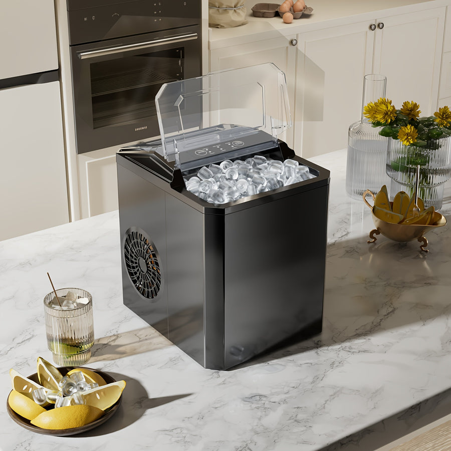 Quick ice-making machine with self-cleaning capabilities, producing nugget ice in minutes for versatile applications.