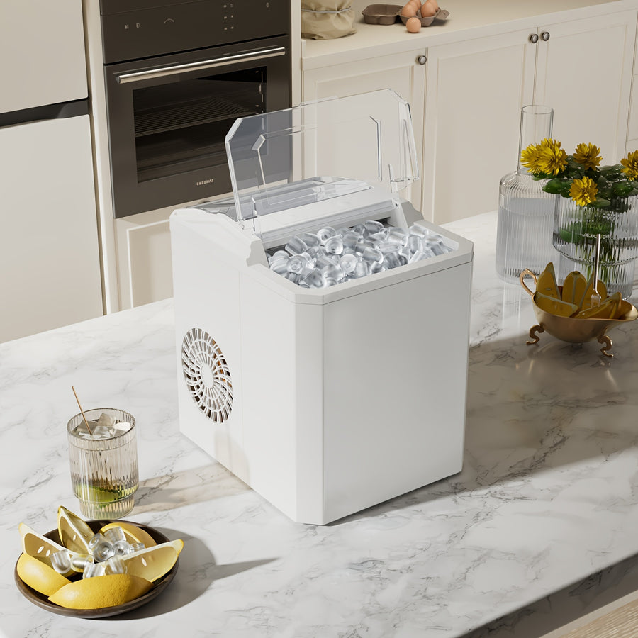 Quick ice-making machine with self-cleaning capabilities, producing nugget ice in minutes for versatile applications.