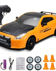 Custom-built RC drift car with upgraded components for superior performance."