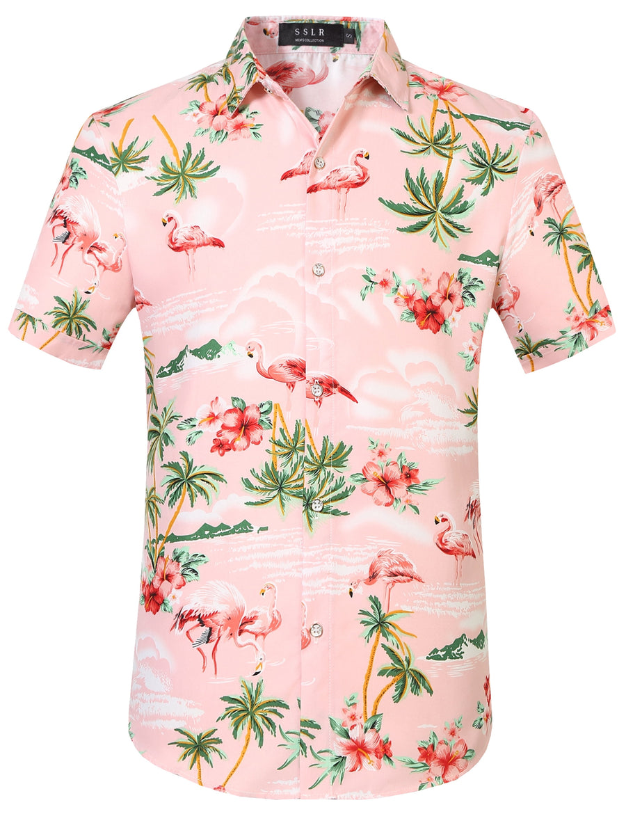 Hawaiian Shirt for Men Flamingo Short Sleeve Casual Button down Shirts Summer Beach Shirt