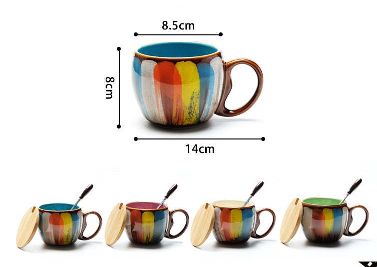 Creative ceramic cup, milk cup, water cup, coffee cup, breakfast cup, couple cup, mug with lid and spoon, ideal for daily use and stylish drinkware.