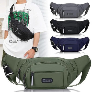 "Black nylon fanny pack with adjustable strap and zipper closure. Lightweight, durable, and versatile, perfect for festivals, travel, or casual use. Also available in a floral design."