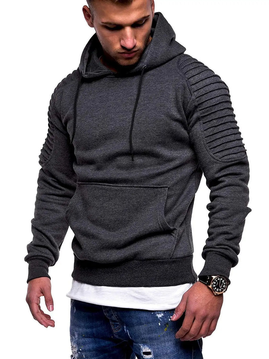 Men’s thermal hoodie with zip-up design, crafted for layering season and featuring modern tech wear aesthetics.