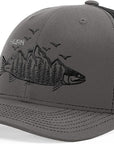 A breathable MeshBackCap Trucker Hat with a detailed trout embroidery, perfect for FishingAddicts and outdoor enthusiasts