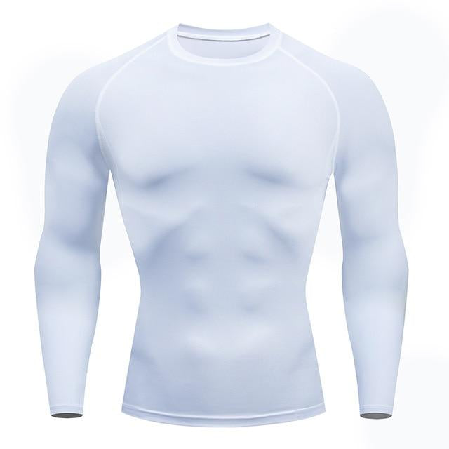 Close-up of compression shirt highlighting moisture-wicking fabric and muscle support technology