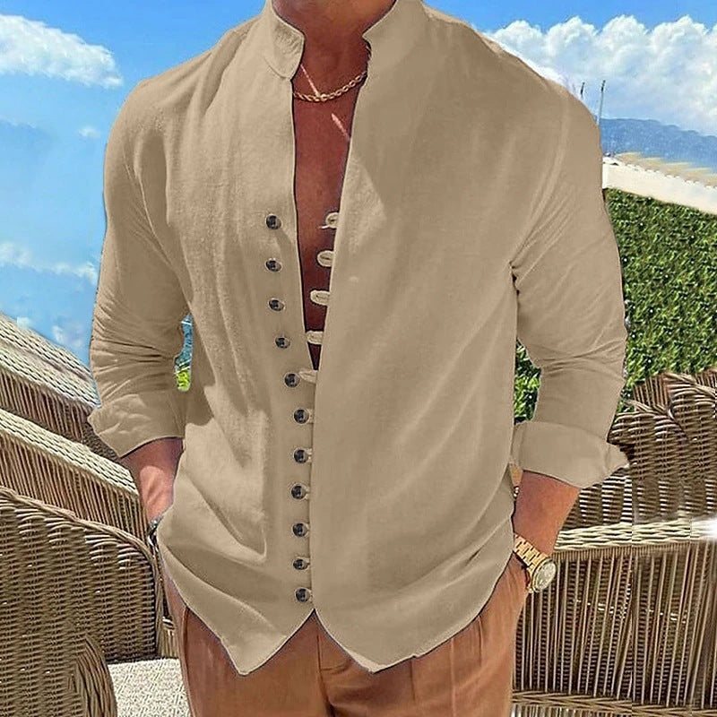 A women’s cotton casual shirt made from eco-friendly materials, featuring a loose fit and long sleeves for an effortlessly chic look.