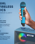 Karaoke Machine for Adults and Kids with 2 Wireless Microphones, Portable Bluetooth Singing Speaker, Colorful LED Lights, PA System, Lyrics Display Holder & TV Cable - Presto G2 (Turquoise)