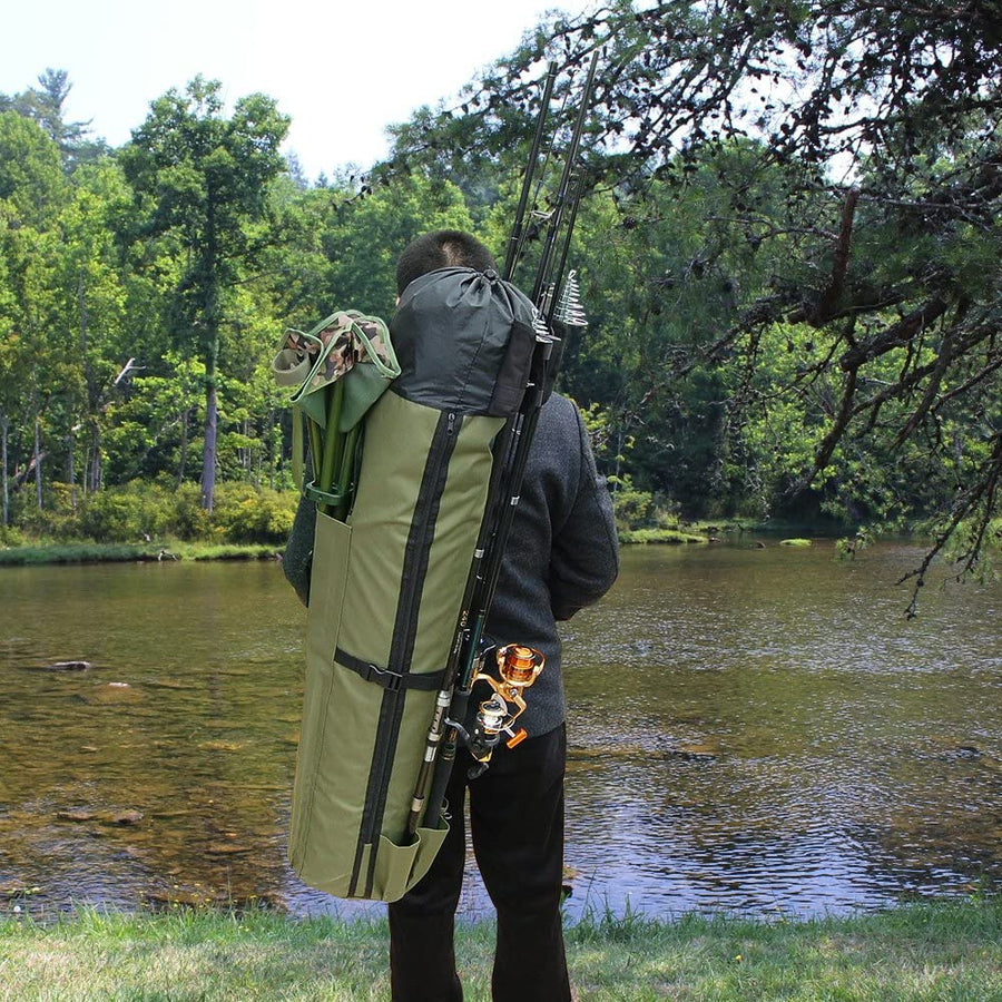 Fishing Pole Bag with Rod Holder Fishing Rod Bag Carrier Case 5 Poles Waterproof Travel Case Fishing Tackle Box