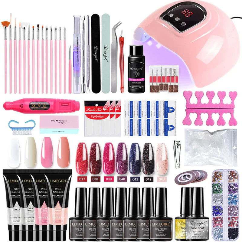 Nail Set with Nail Lamp Nail Dryer Nail Drill Machine Manicure Set Kit Poly Nail Gel Kit Polish Set Soak-Off Nail Art Tools Sets