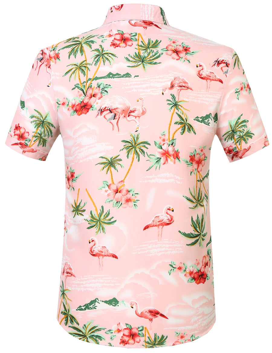 Hawaiian Shirt for Men Flamingo Short Sleeve Casual Button down Shirts Summer Beach Shirt