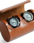 Watch Roll Travel Case for Men and Women with Suede Lining Portable 2 Slot Watch Display Storage and Organizer to Holder Large Watch(2 Slot Light Brown)