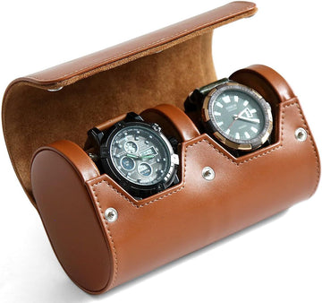 Watch Roll Travel Case for Men and Women with Suede Lining Portable 2 Slot Watch Display Storage and Organizer to Holder Large Watch(2 Slot Light Brown)