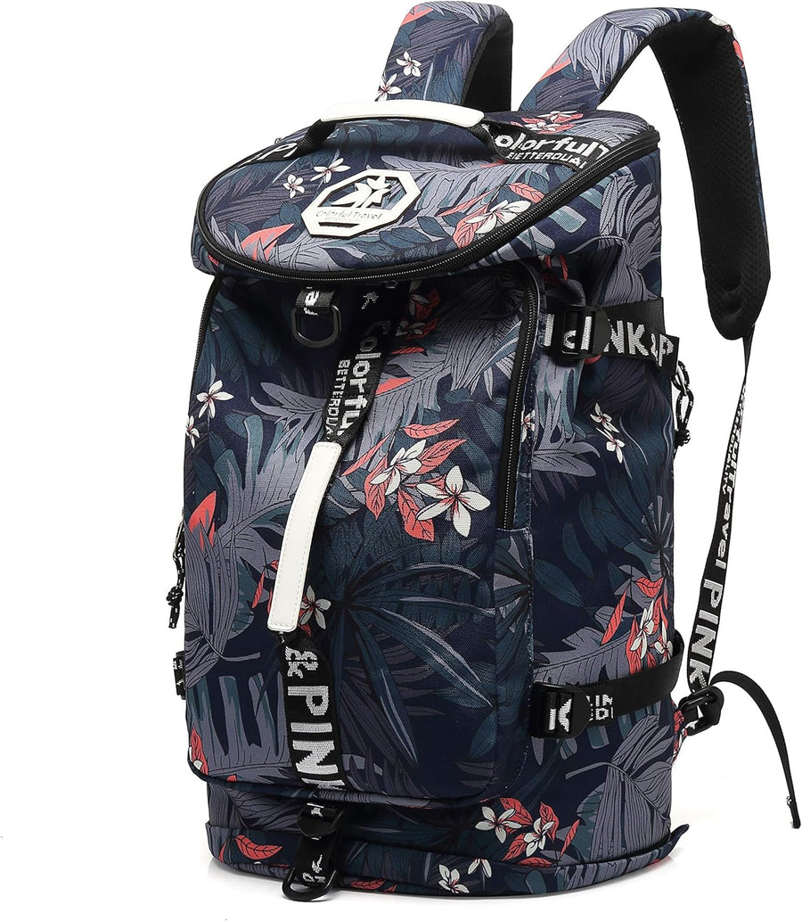 Floral Gym Duffle Bag Backpack 4 Ways for Women Waterproof with Shoes Compartment for Travel Sport Hiking Laptop Lightweight,  XL