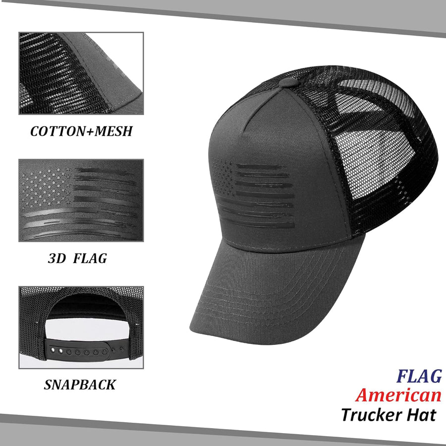 Baseball Cap American Flag Trucker Hat for Men Women 3D Embossed Logo Adjustable Outdoor Mesh Snapback Hat