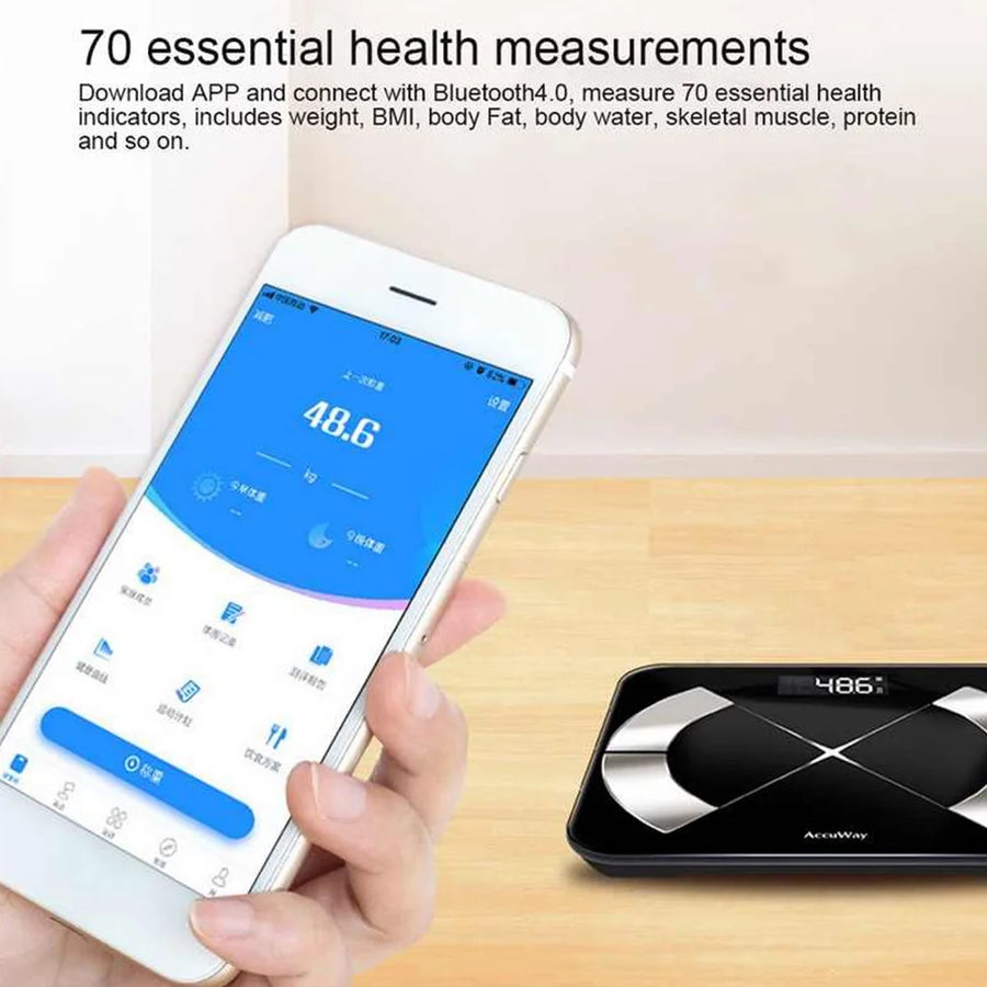 Body Fat Scale, Smart BMI Bathroom Weight Scale Body Composition Monitor Health Analyzer with Smartphone App for Body Weight, Fat, Water, BMI, BMR, Muscle Mass