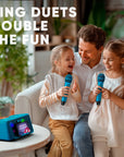 Karaoke Machine for Adults and Kids with 2 Wireless Microphones, Portable Bluetooth Singing Speaker, Colorful LED Lights, PA System, Lyrics Display Holder & TV Cable - Presto G2 (Turquoise)