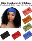 6 Pack Wide Headbands for Women Non Slip Soft Elastic Hair Bands Yoga Running Sports Workout Gym Head Wraps, Knotted Cotton Cloth African Turbans Bandana (With 6 Pcs Hair Ties)