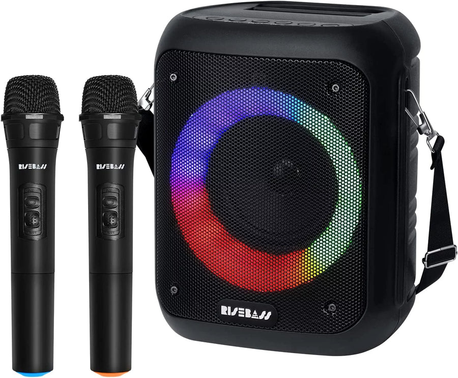 Portable Karaoke Machine with 2 Wireless Microphones - Bluetooth Rechargeable Speaker